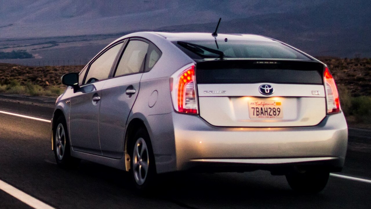Toyota Prius driving on a lonely motorway.