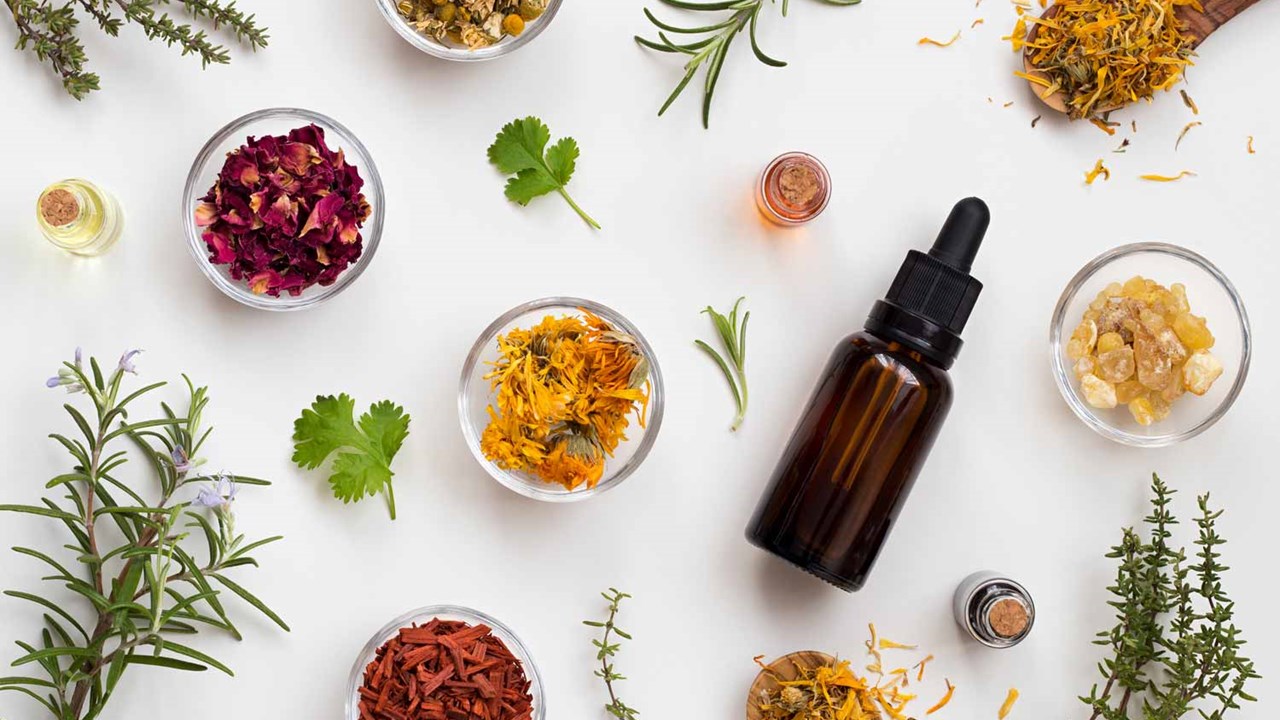 Natural herbs and medicine top view